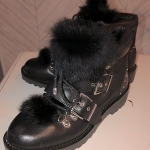 Gianni Bini leather/rabbit fur moto ankle boots , 6 PLEASE READ DESCRIPTION